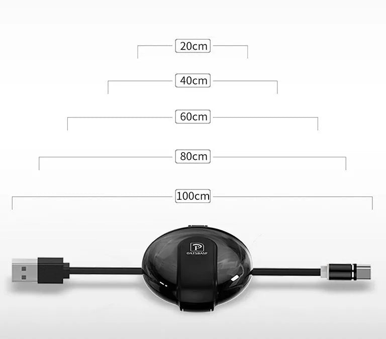 Black 3-in-1 magnetic retractable charger with car mount patch and universal phone plugs