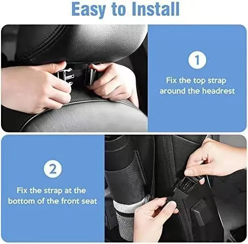 Black Oxford cloth car seat back storage bag with hanging design for vehicle organisation
