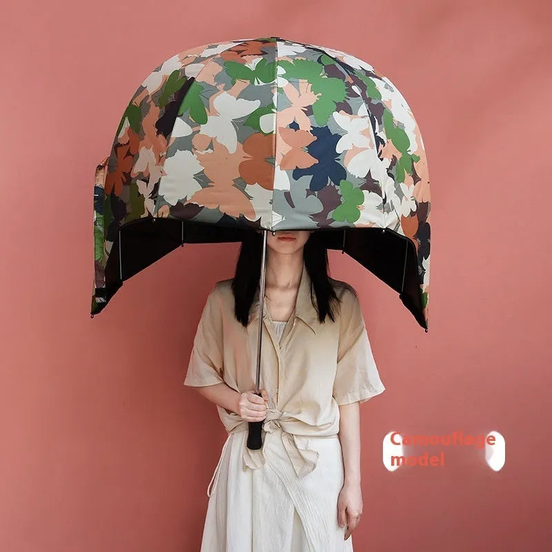 76cm diameter helmet umbrella with long handle in various colour options including vinyl-coated patterns