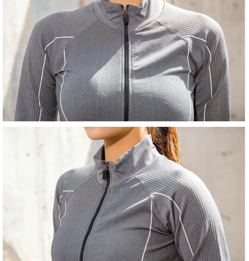 Slim fit sportswear top in grey or pink, 90% nylon and 10% spandex, sizes S M L