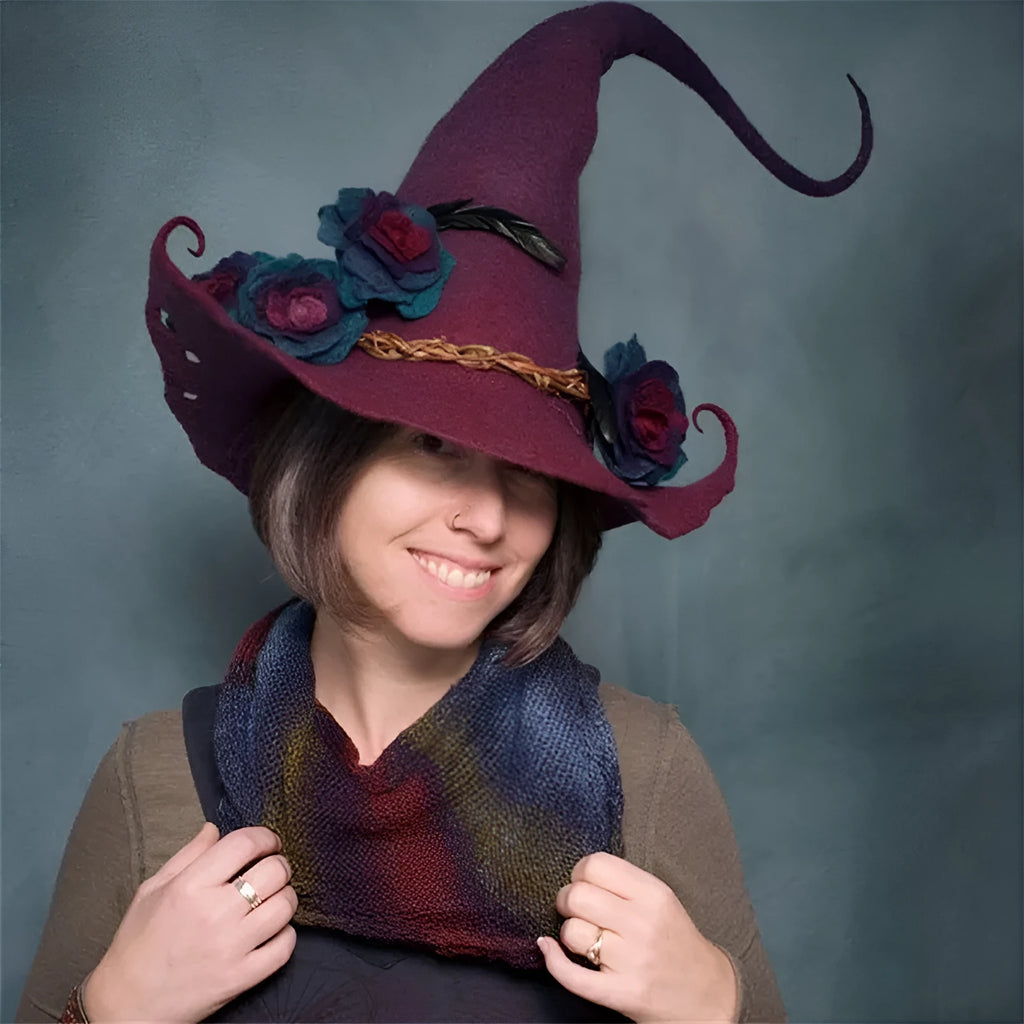Handmade merino wool felt witch hat, pointed, 36x39cm, Halloween cosplay costume, five colours