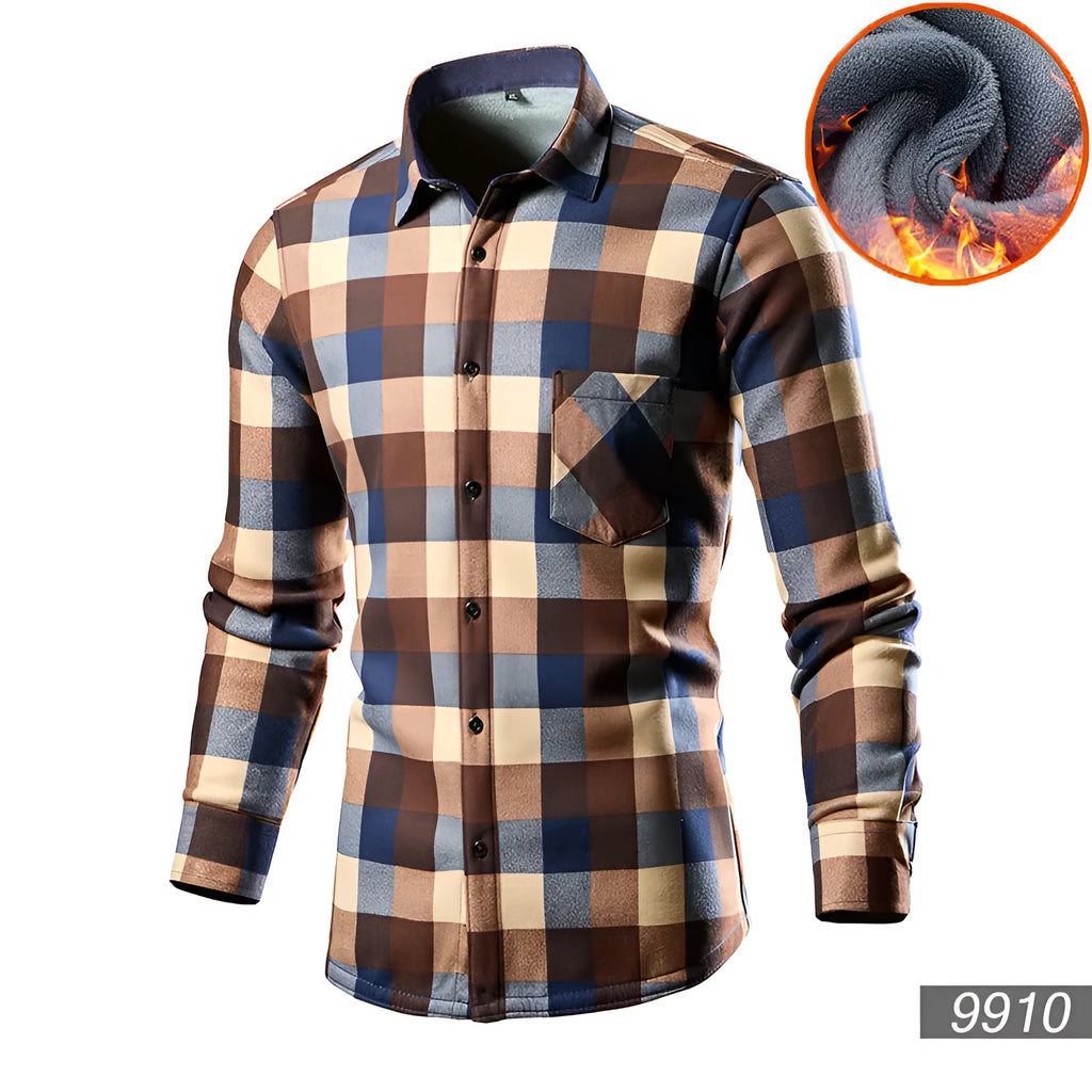 Men's fleece-lined cardigan shirt in solid colour with loose fit design