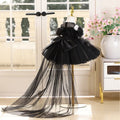 Black polyester girls evening dress princess style catwalk performance height 80-150cm