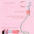 Blue adjustable baby feeding bracket extended to 1.05 metres holding a milk bottle.