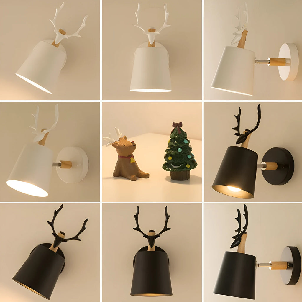 Antler wall lamp 24x29cm in iron and wood, modern E27 220V bedside light in Black or White