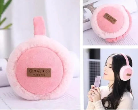 Bluetooth earmuffs headphones with plush lining in solid colour, foldable and adjustable