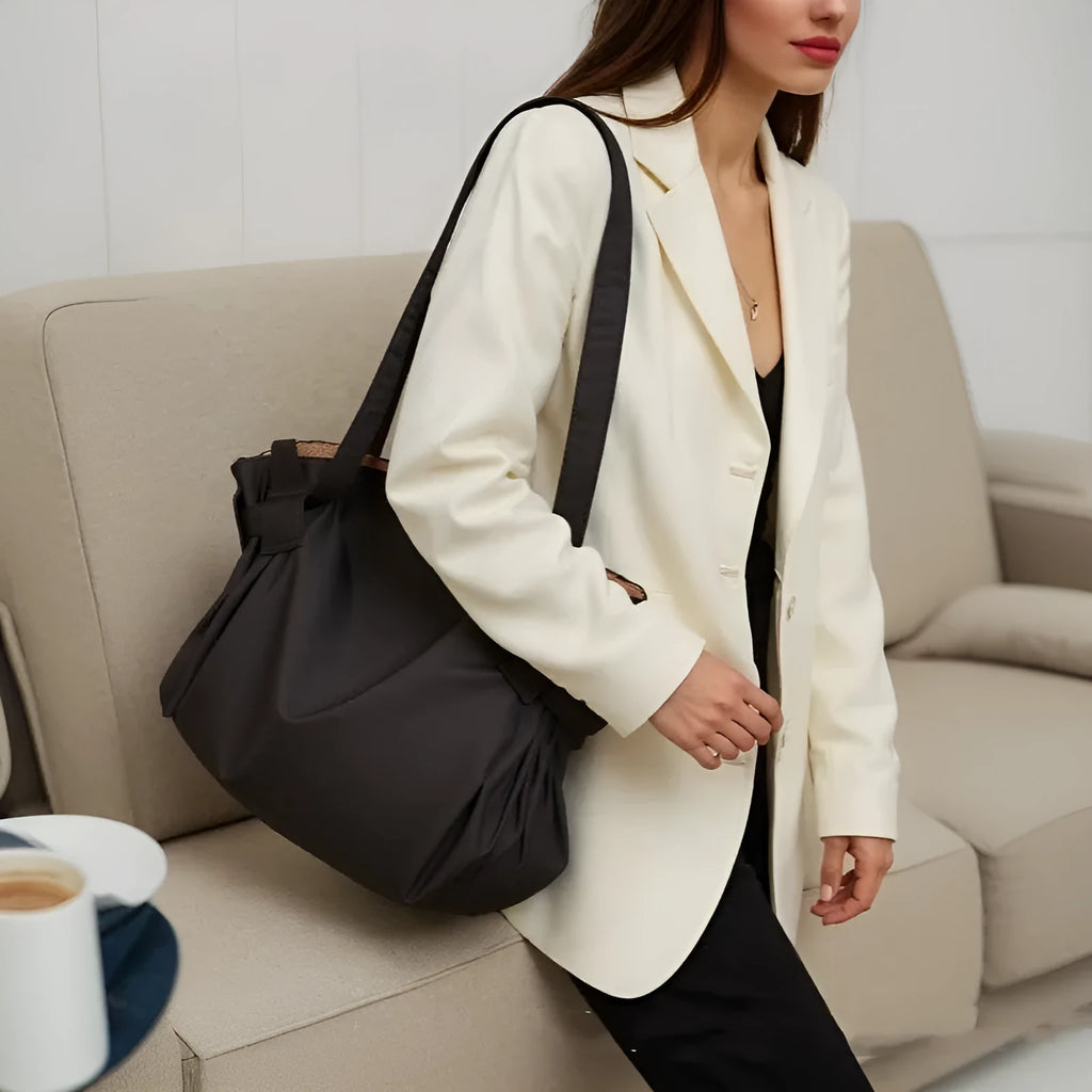 Women's black Oxford cloth shoulder crossbody bag with large capacity for travel and daily use.