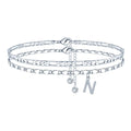 Silver colour copper anklet with double-circle design and text bead elements on ankle