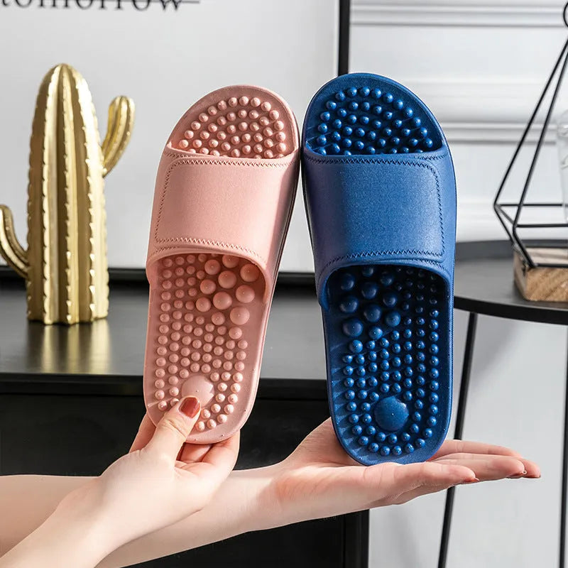 Non-slip soft bottom PVC slippers with massage nubs, available in multiple colours for men and women