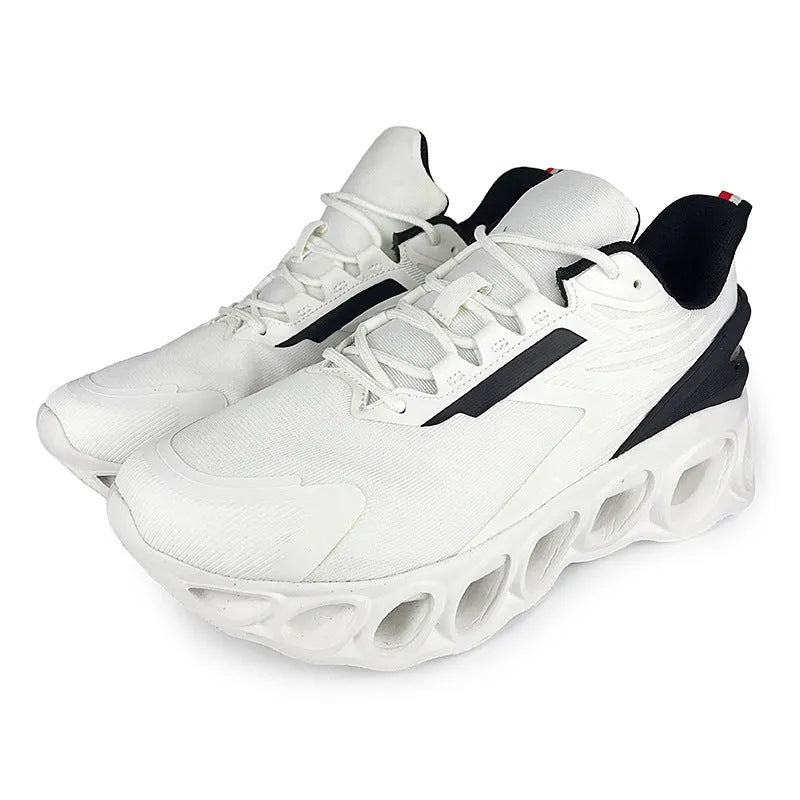 Men's low-top casual sports shoes in black with mesh upper and lace-up front.