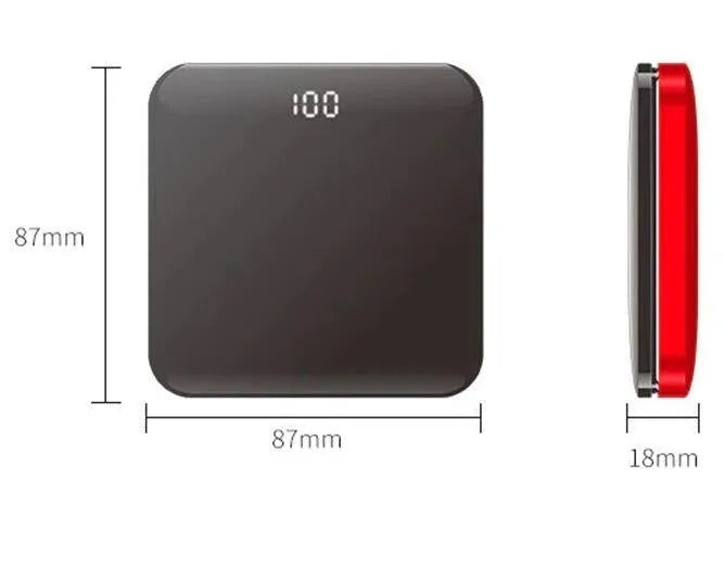 Ultra-thin mirror mini charging bank with LCD display and alloy shell in rose gold finish