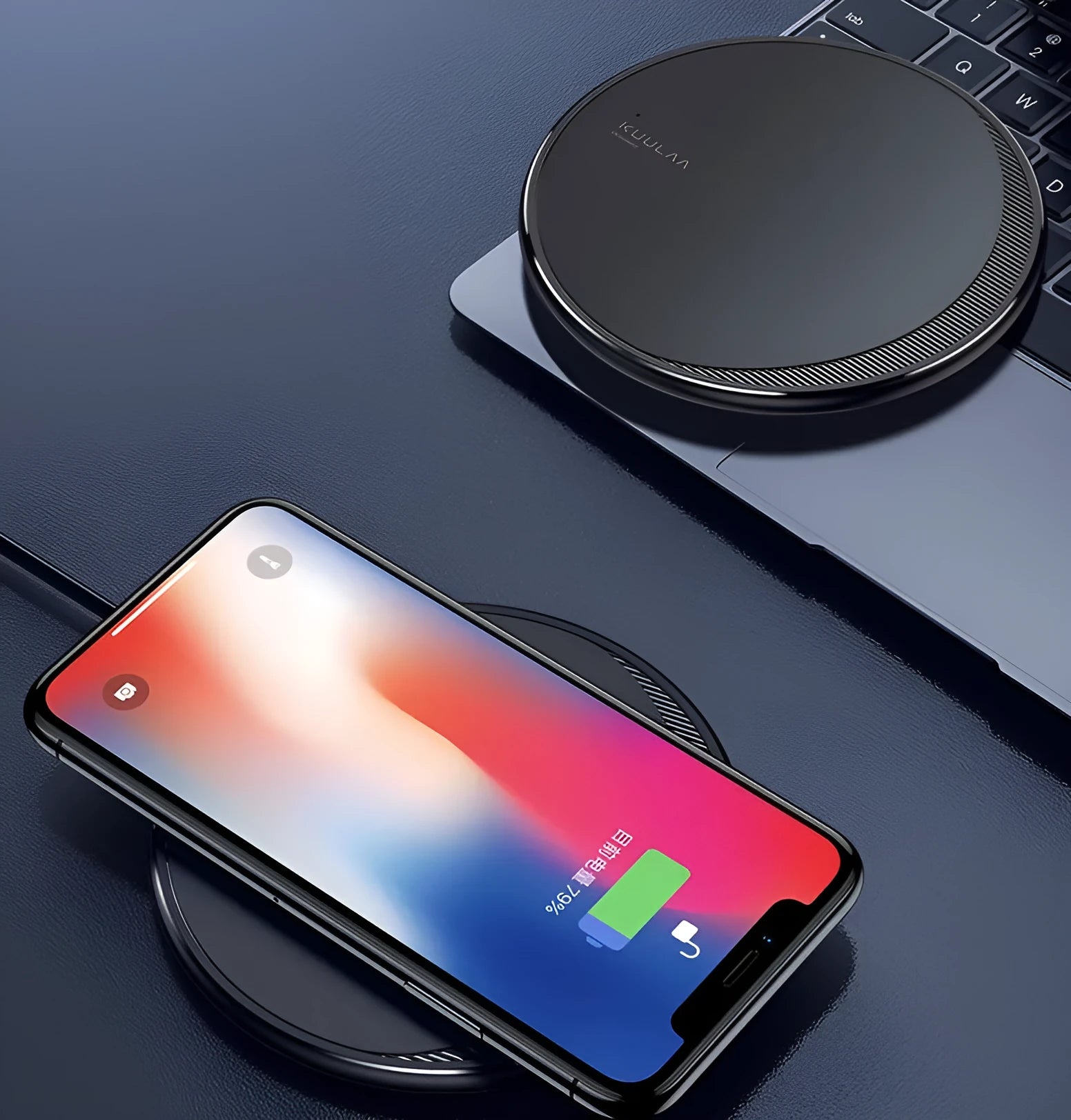 Black kuulaa KL-CD16 wireless disc phone charger with Micro USB port and LED indicator