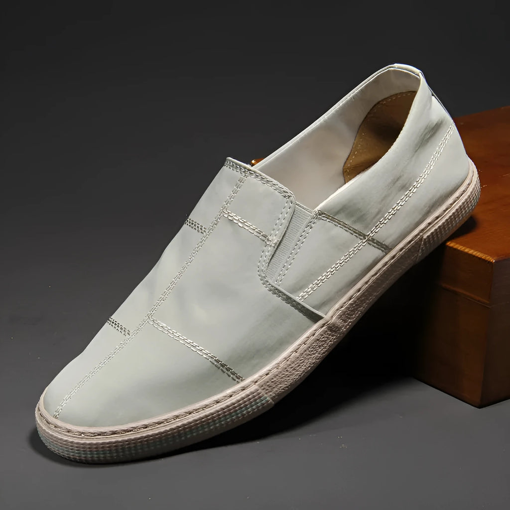 Men's low-top slip-on canvas casual trainers in multiple colours on a white background