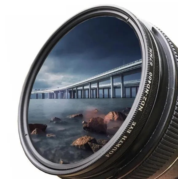 Set of four multi-diameter camera ND lens filters for light reduction and exposure control.