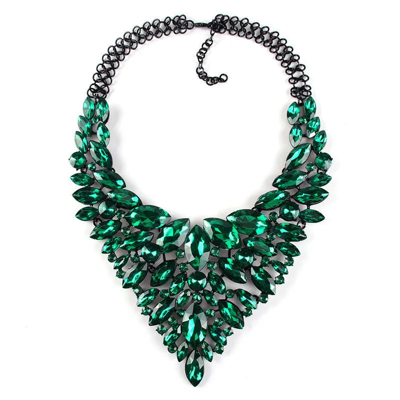 Alloy rhinestone necklace in water drop shape with full diamond inlay on white background