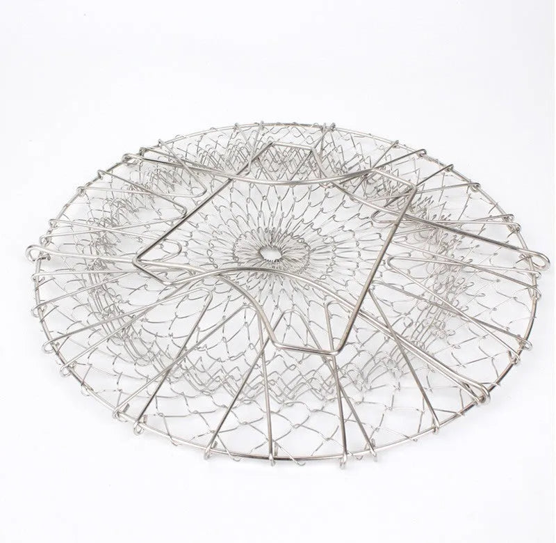 23cm square stainless steel foldable deep fry basket with mirror finish