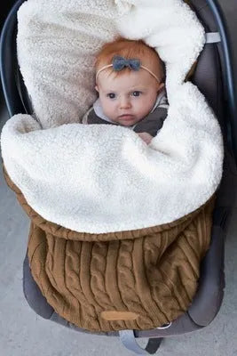 Baby stroller sleeping bag with envelope design in various colours showing lamb cashmere lining and cotton wool filling