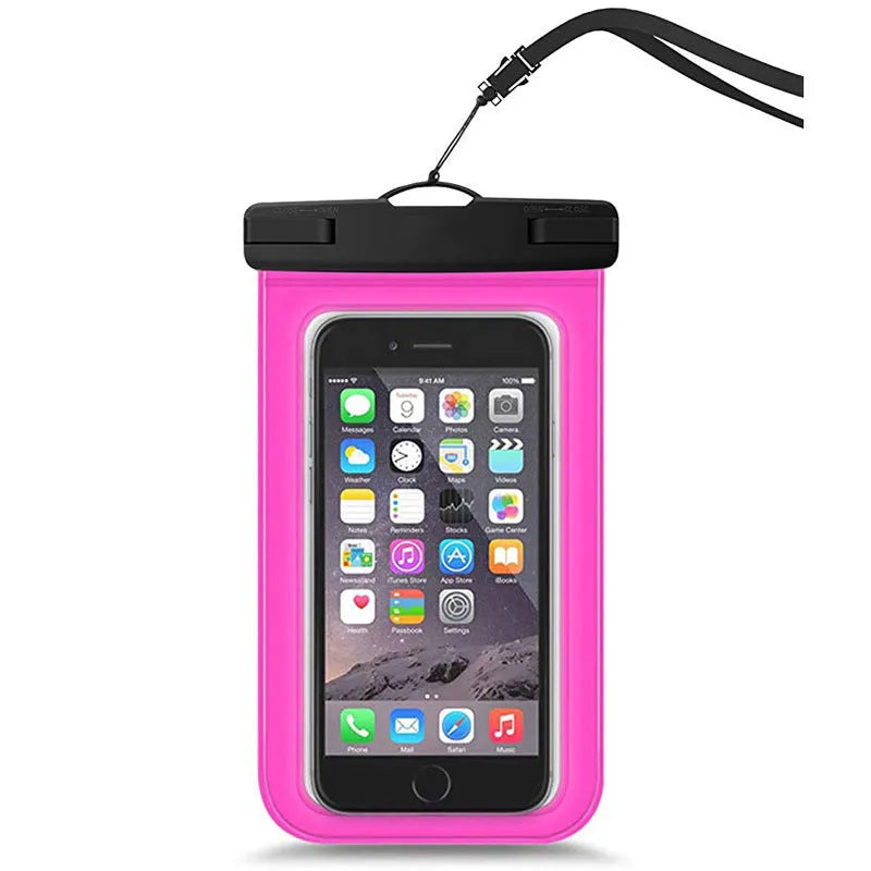 Waterproof mobile phone bag in environmentally friendly PVC measuring 21 x 10.7 cm