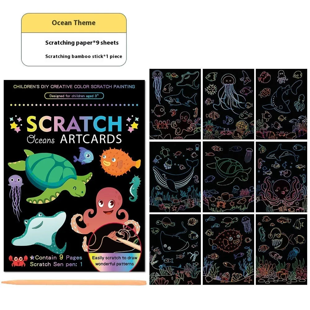 A5 DIY scraping painting paper kit, 140x190mm 81g, with themed suit and 19 design options