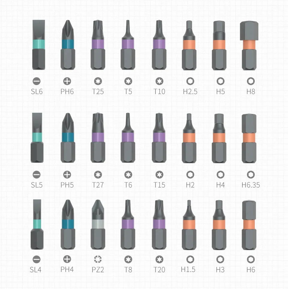 24-in-1 ratchet screwdriver set with S2 alloy steel bits in a compact box