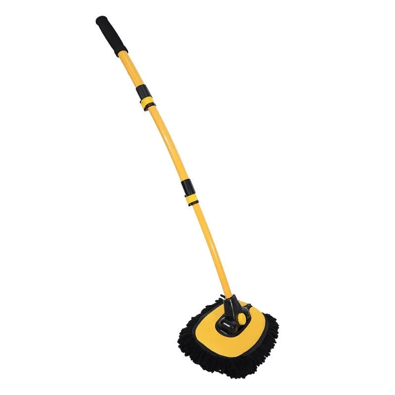 Telescopic curved aluminium car cleaning brush with chenille head in yellow and blue colour options