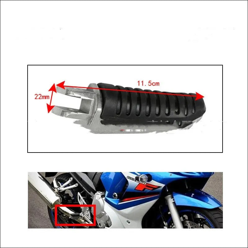 Black aluminium alloy motorcycle footpeg replacement set for Suzuki models.