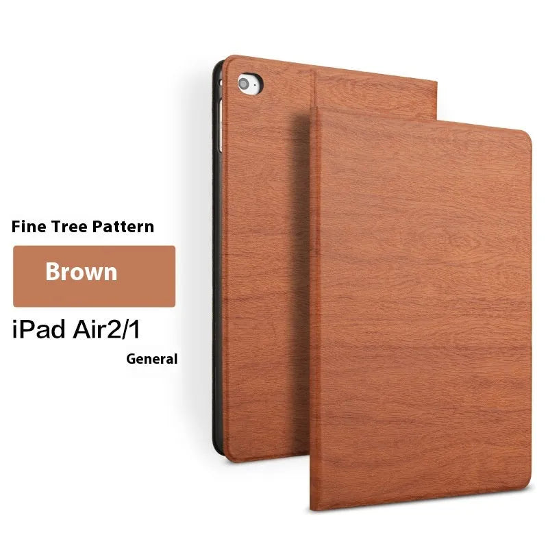 Universal iPad protective cover with sleep bracket in imitation leather, shown in black and sapphire blue colours
