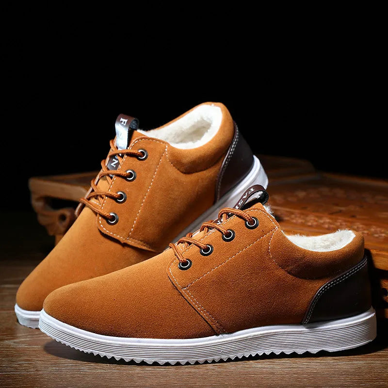 Winter men's casual breathable cotton shoes British tide style in brown, size 42