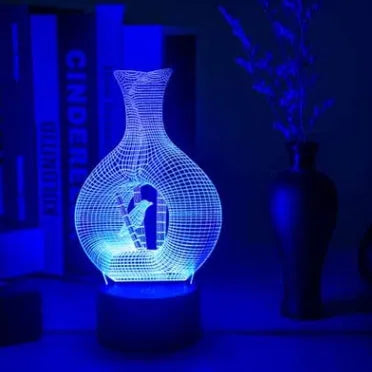 3D acrylic LED night light with touch control showing seven colour change options on ABS base