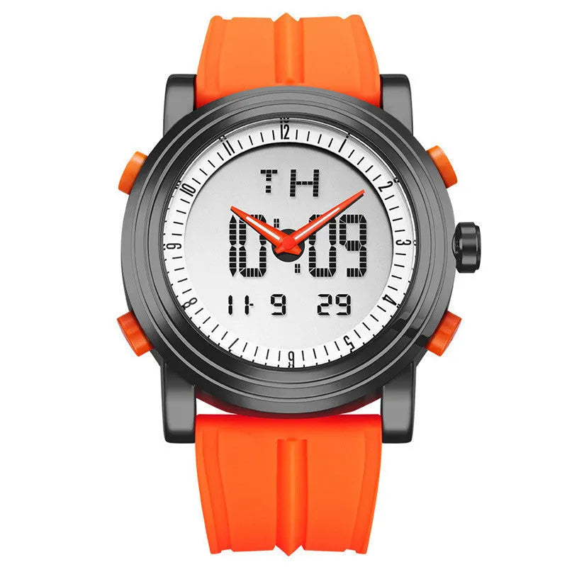 Double display luminous electronic watch with 47mm mineral glass and analogue digital dial