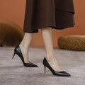 Black pointed toe high heel shoes with stiletto heel on white background