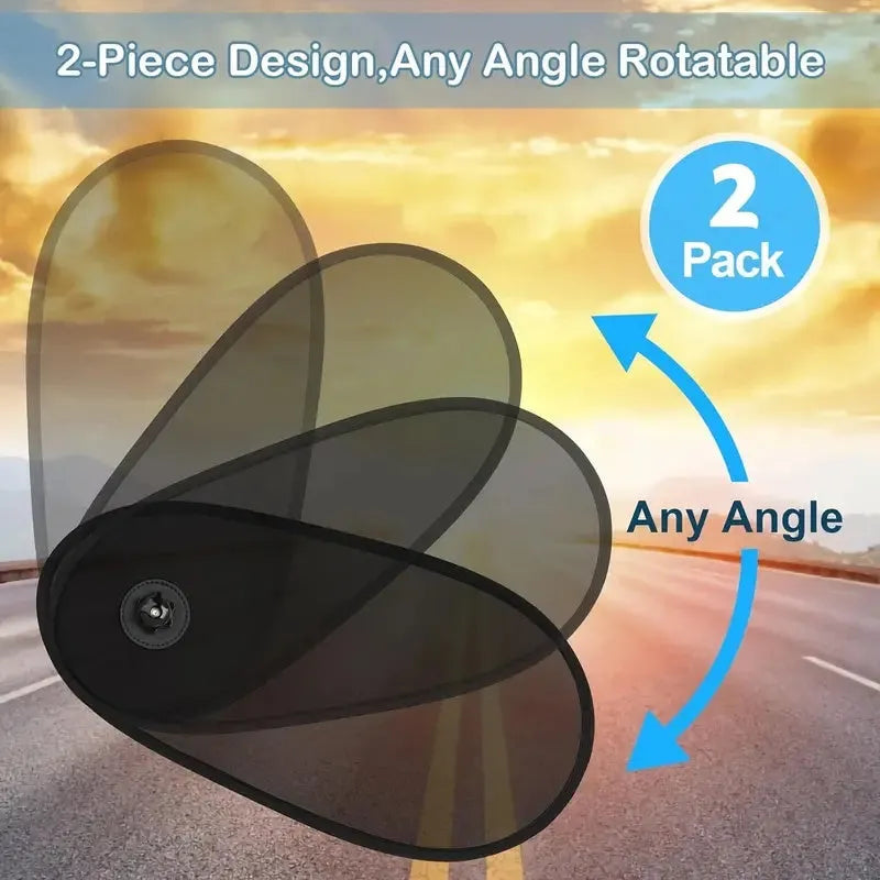 Black stretchy car side window sunshade with suction cups fitted on a car window