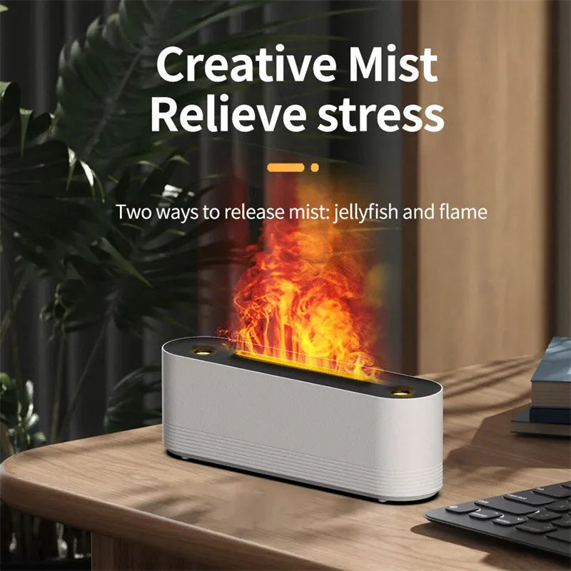 Flame Air ultrasonic humidifier and aroma diffuser with LED light display in black or white