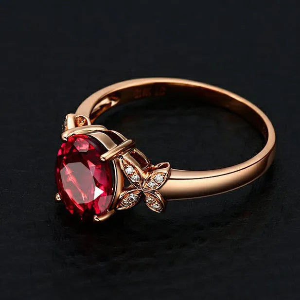 Women's butterfly ring with heart shape design in 18k rose gold plating with red enamel colour option