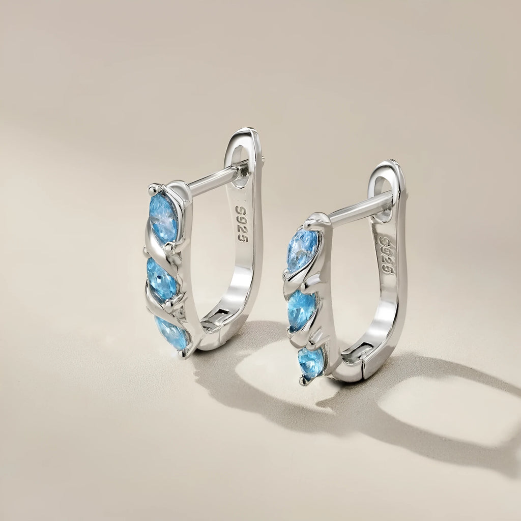 Women's 925 silver blue zircon symmetrical earrings, platinum blue diamond colour, 3 x 14 x 15mm, one pair