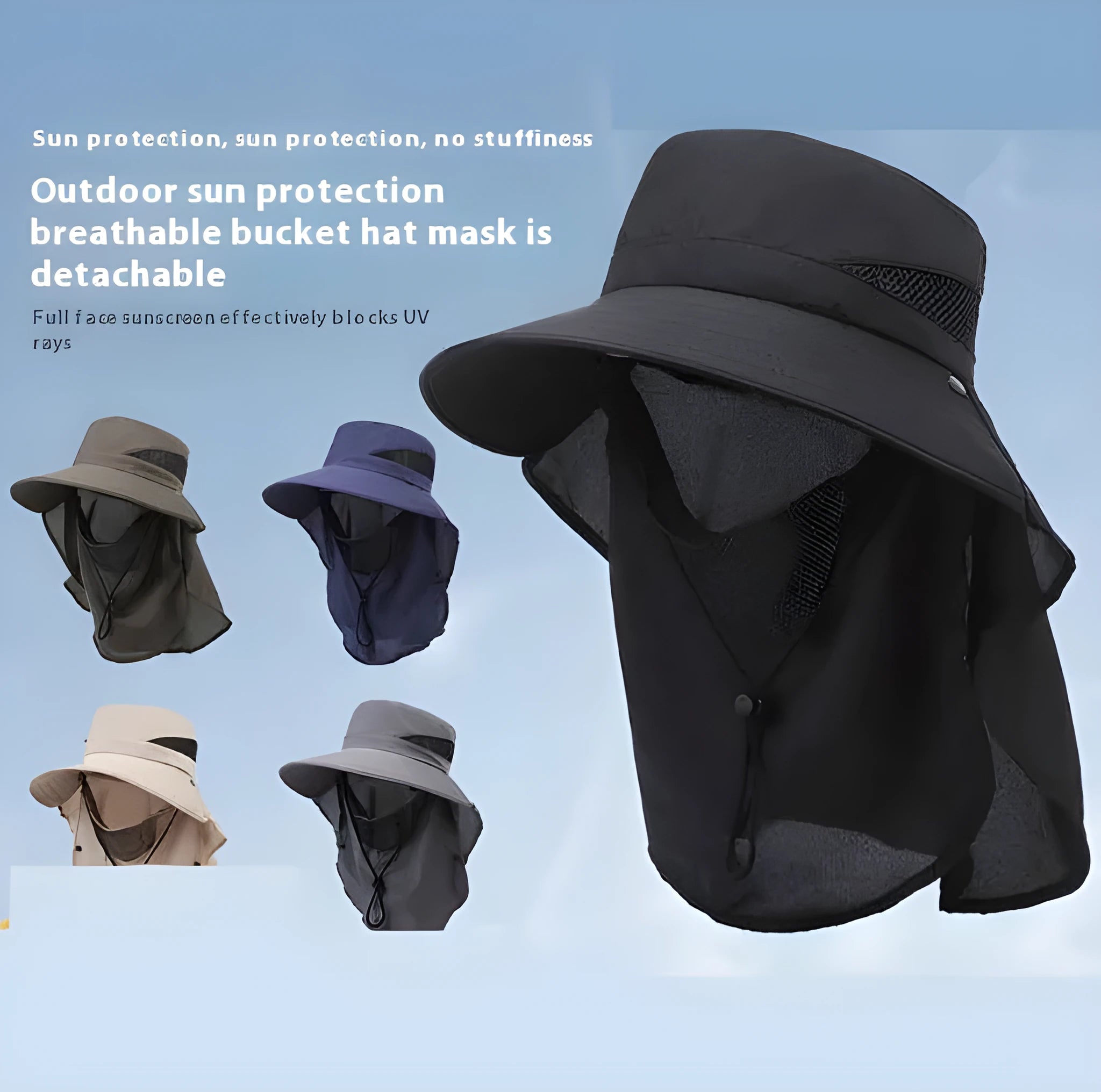 Men's polyester fisherman hat with big brim, adjustable free size and sunshade function
