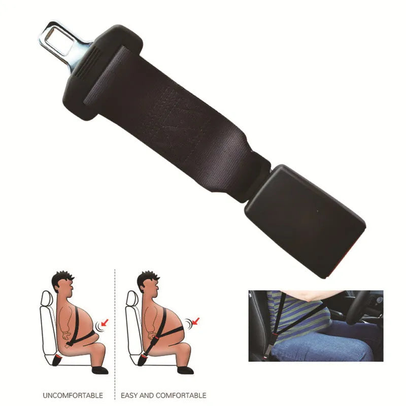 Car seat belt extender for GM vehicles in black, beige or grey, 23cm or 36cm length, with ABS and polyester construction.