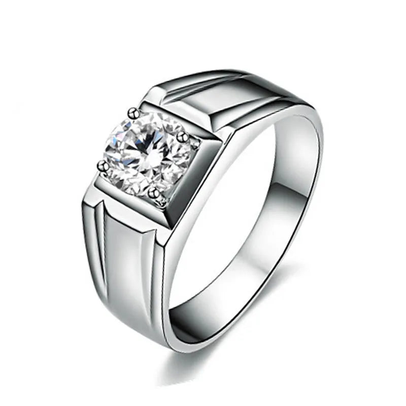 Men's adjustable copper ring with large square diamond design in gold finish