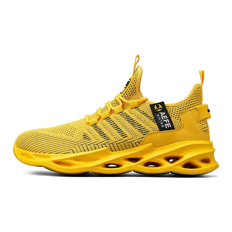Men's black Korean style casual running shoes with mesh upper and cross strap details
