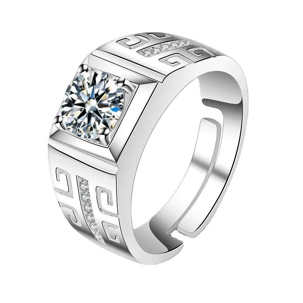 Men's adjustable copper ring with large square diamond design in gold finish
