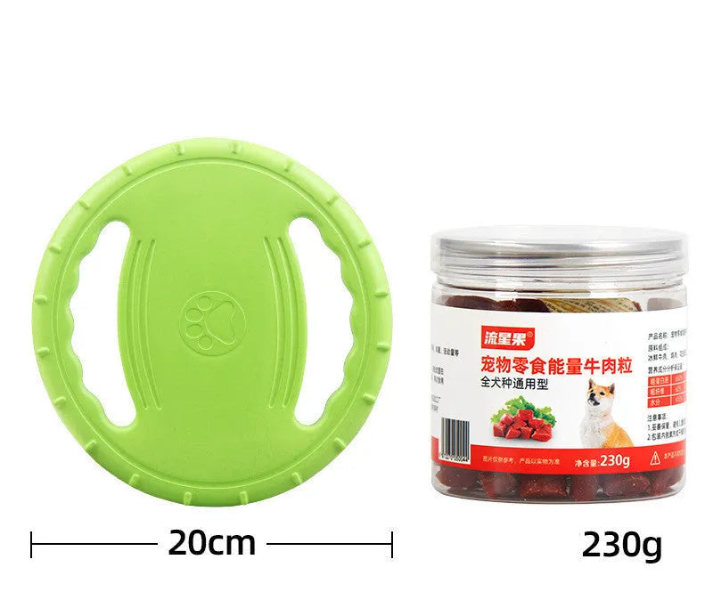 Dog anti-bite training frisbee and interactive bite ring in orange and green plastic sizes medium large trumpet