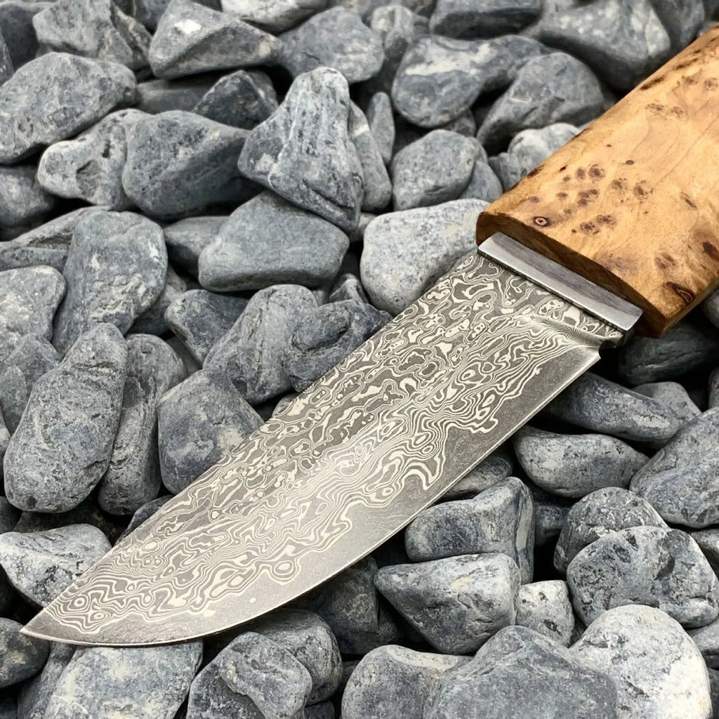 White Shadow Damascus VG10 steel outdoor camping short knife with Thuja wood handle