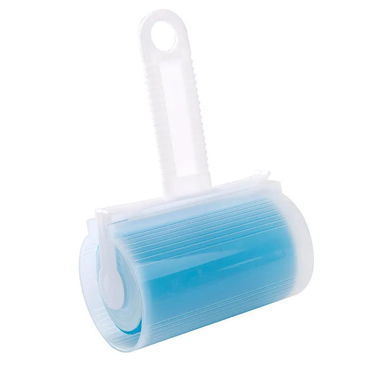 Blue washable reusable lint roller with protective cover for removing pet hair from clothes and furniture