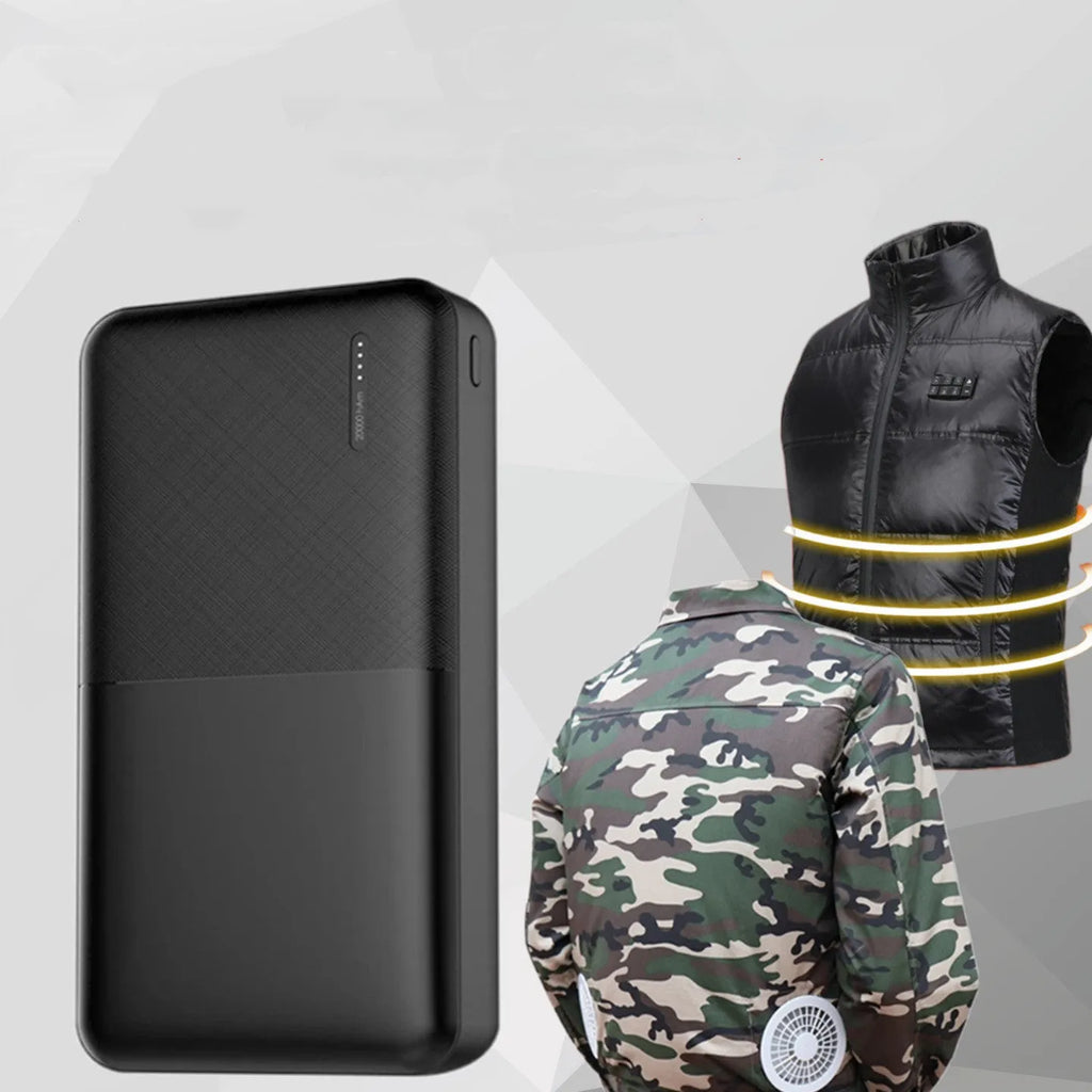 20000mAh power bank with multiple USB ports in black plastic housing