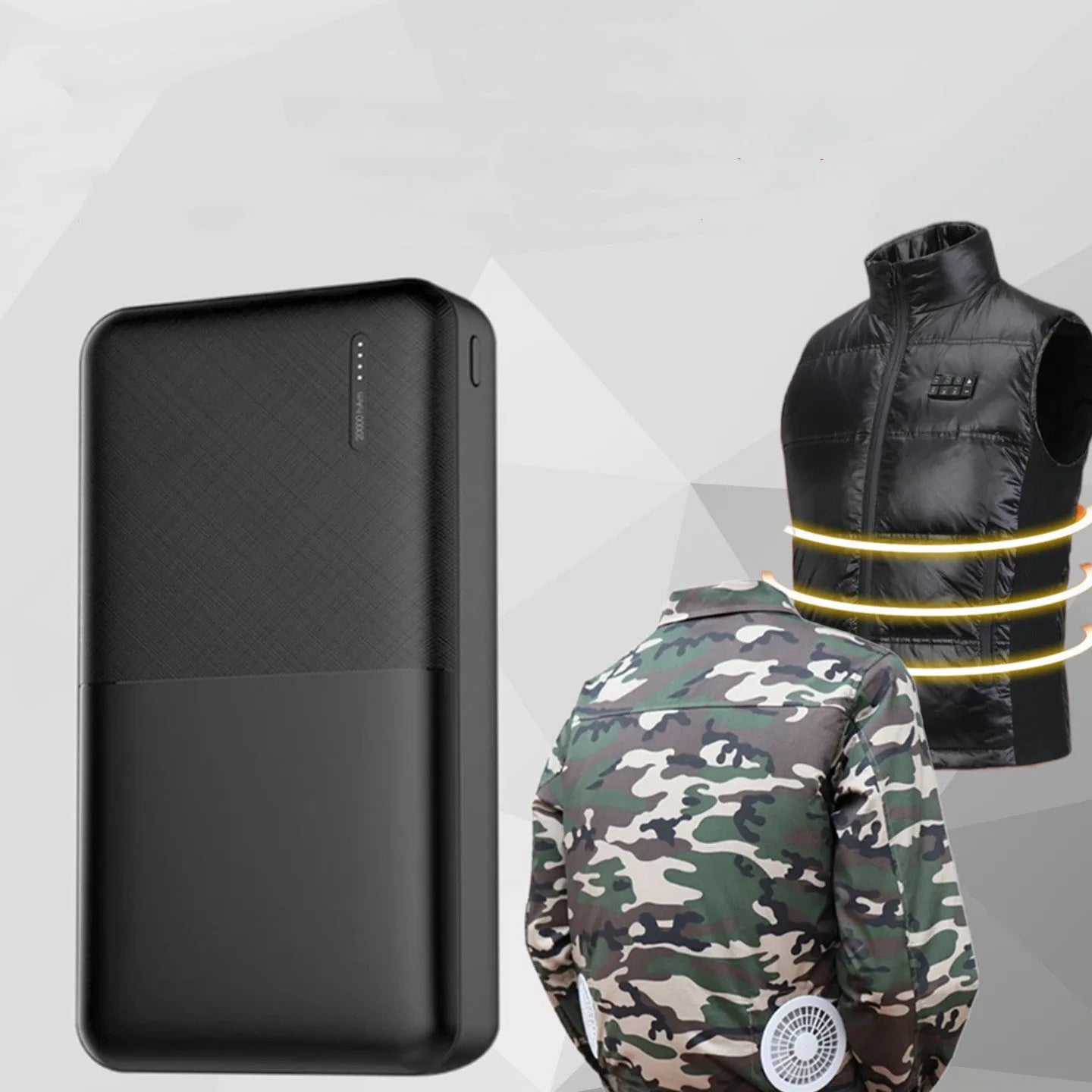 20000mAh power bank with multiple USB ports in black plastic housing