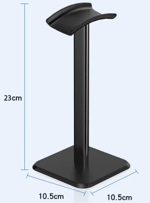 Detachable aluminium alloy headset hanger display shelf with elastic TPU rubber cradle, in white, on a desk