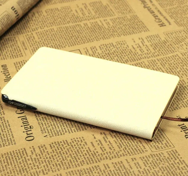A6 PU leather notebook with pen slot, 100 forest paper pages, black cover, pen design notepad
