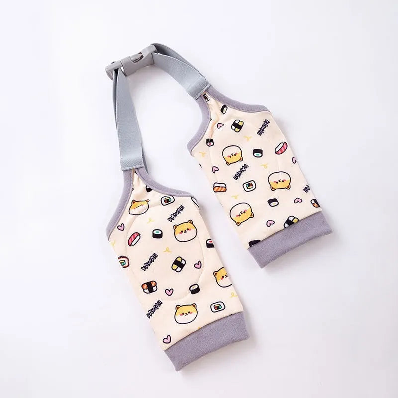 Adjustable dog knee protector sleeve with elbow padding and matching scarf in blue, grey or yellow colours
