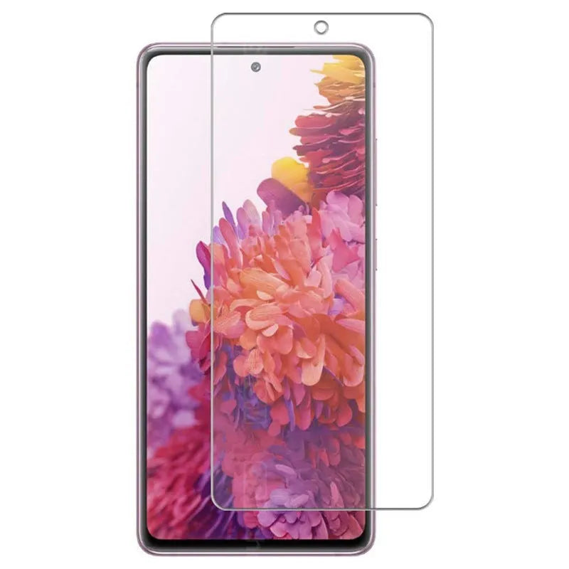 Tempered glass anti-peep privacy screen protector for a Samsung mobile phone.