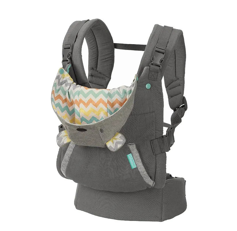 Multifunctional baby carrier in navy blue with adjustable front-hold sling, shoulder straps, 15kg maximum load, linen cloth and 210T pongee